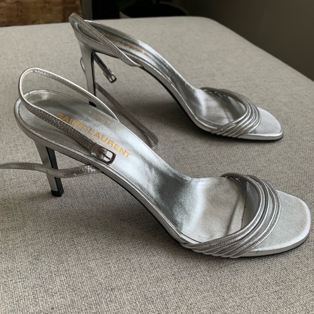 Saint Laurent - NWT - Silver Strappy Sandals 38